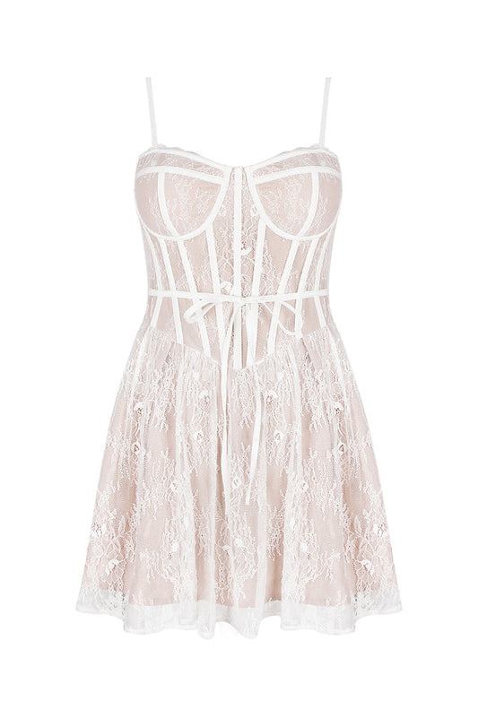 Louisa Vintage Cream Lace Mini Dress