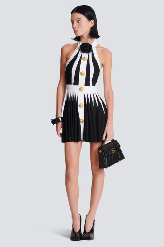 Backless Knit Dress With Rose Detail