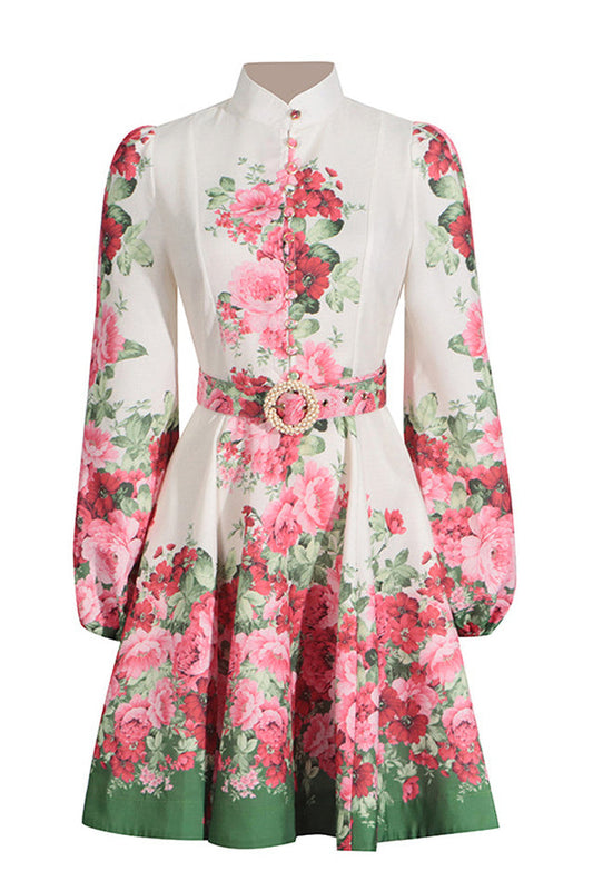 Renata Floral Print Puff Sleeve Midi Dress