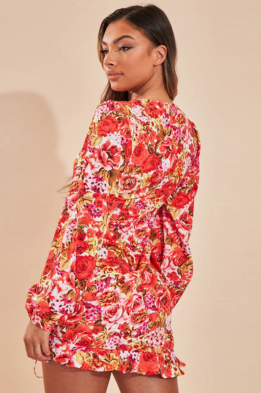 Rose Cut Out Ruched Mini Dress