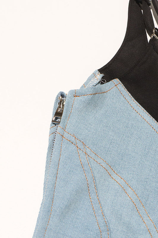 Bi-Material Spiral Denim Dress