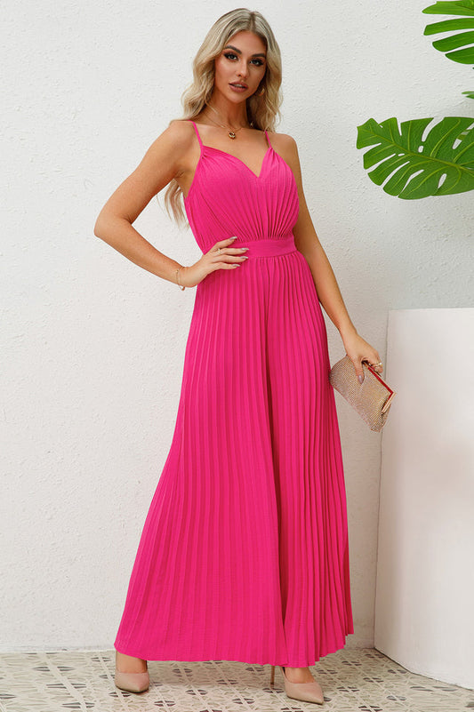 V Neck Pleated Jumpsuit