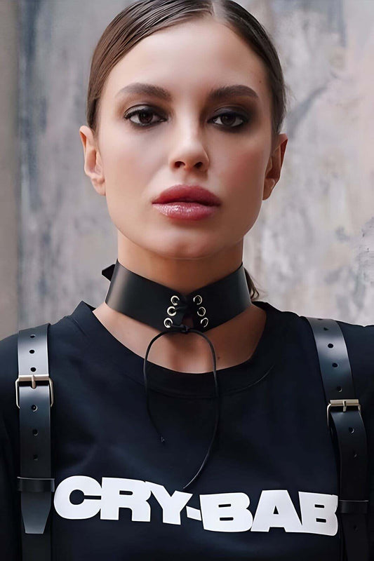 Stylish Leather Choker Collar with Rope Tie