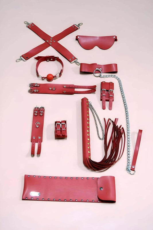 Whip Handcuff Set, 7 Piece Set, Foot - Handcuffs, Mask, Mouth Ball
