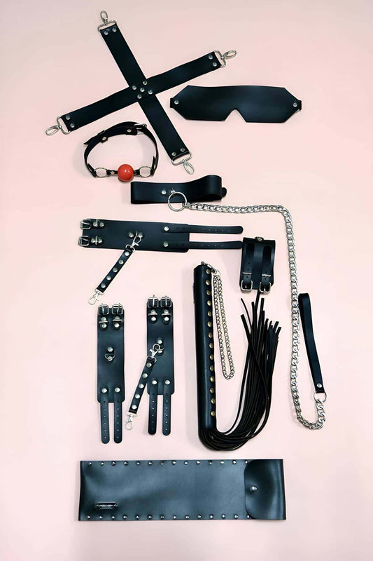 Fantasy Whip Handcuff Set 7 Piece Set, Hand-Foot Handcuffs, Mask