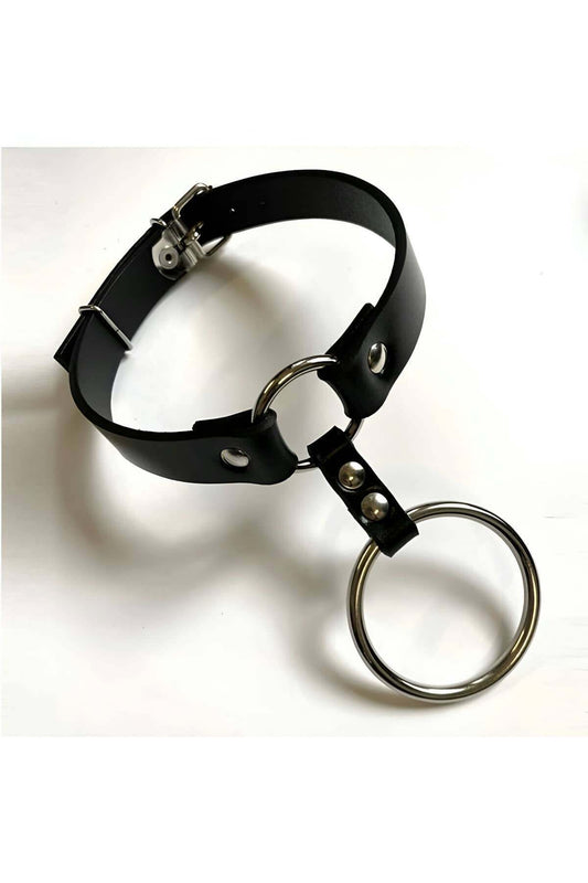 Large And Lxlall Ring Detailed Adjustable Leather Choker