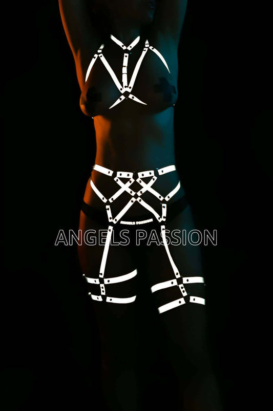 Club Dresses Sexy Glow In The Dark Reflective Harness Suit