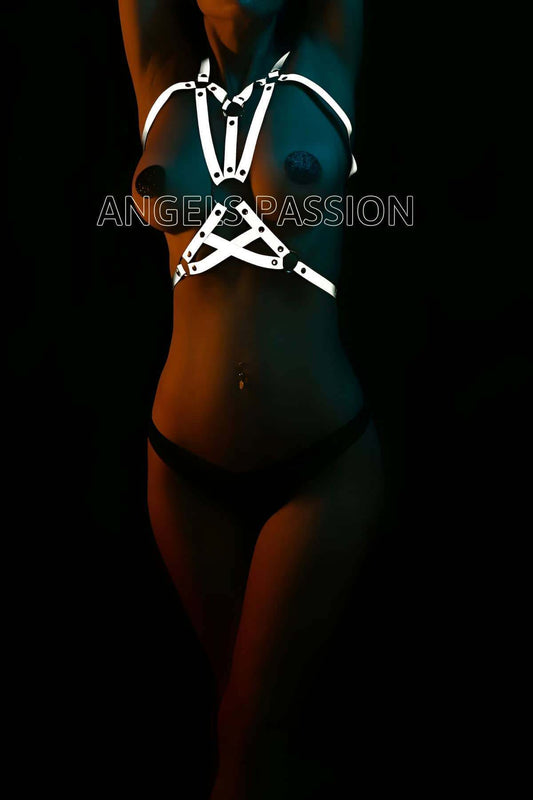 Dancer Costumes White Reflective Sexy Chest Harness