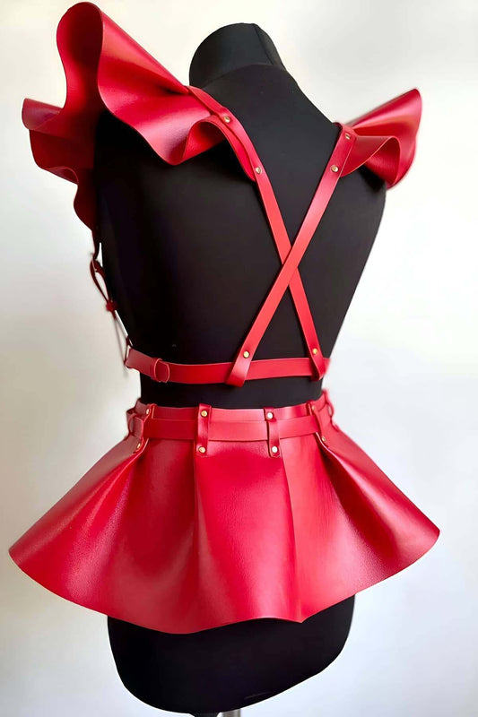 Leather Dress Harness, Stylish Mini Leather Dress, Princess Leather Dress