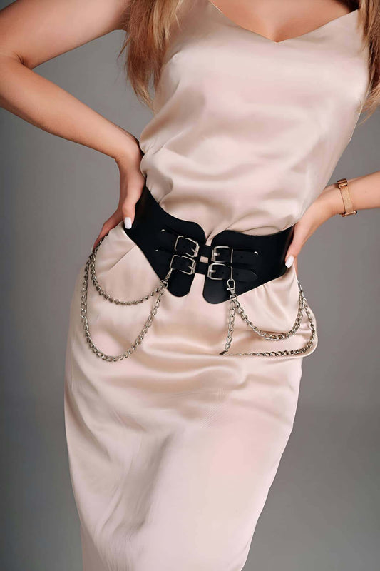 Leather Dress Belt, Chain Belt Over Leggings