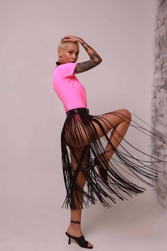 Leather Tassel Skirt, Thin Tassel Skirt, Stylish Leather Skirt Harness