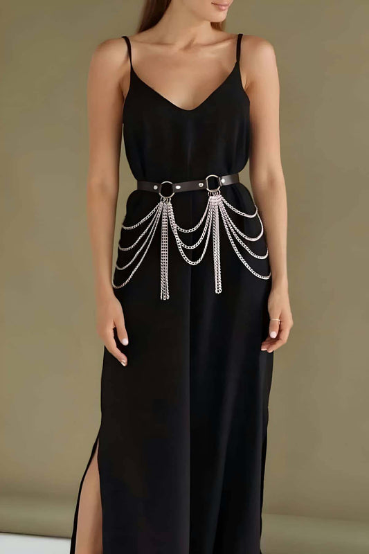 Adjustable Stylish Leather Belt Harness with Chain