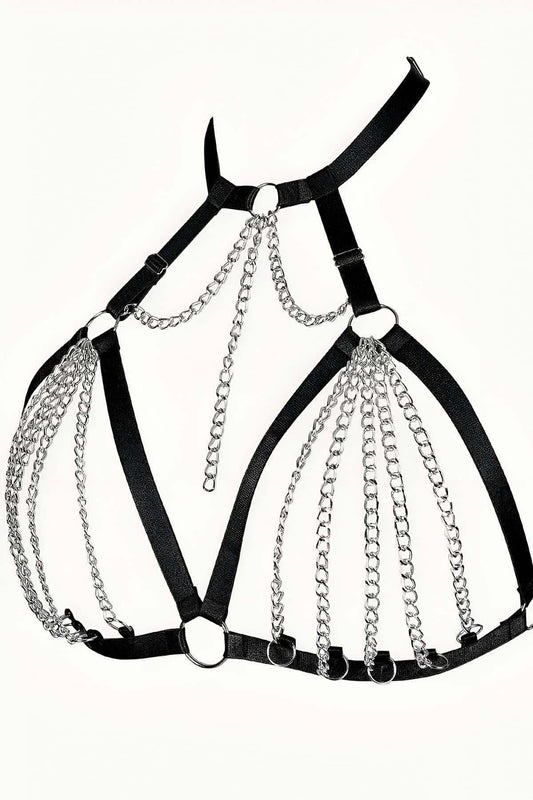 Chained Rubber Sexy Breast Harness