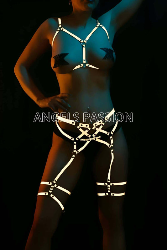 White Reflective Harness Special Garter Set