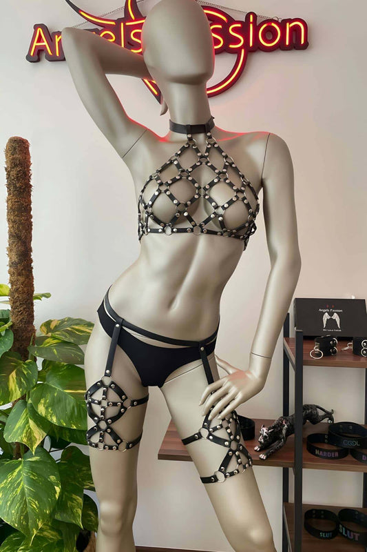 Fantasy Clothing Black Leather Garter Set