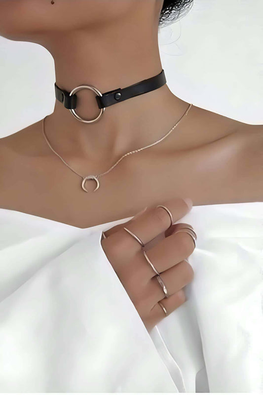 Chic Leather Choker with Ring Detail