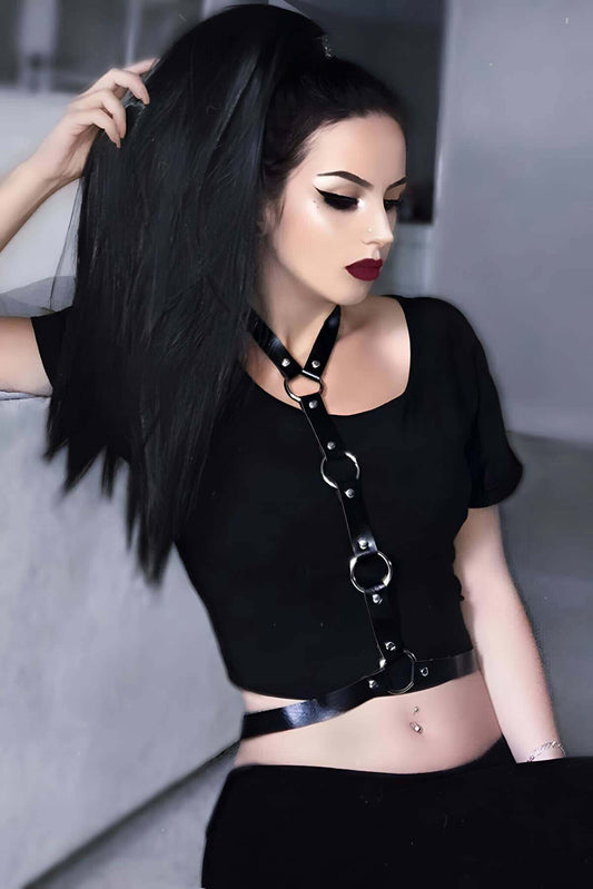 Stylish Leather Harness Over Dress