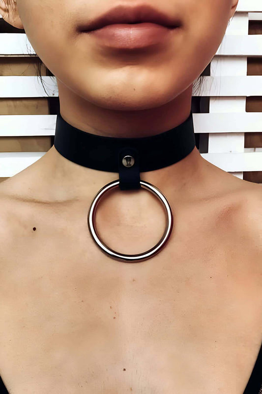 Leather Collar with Ring