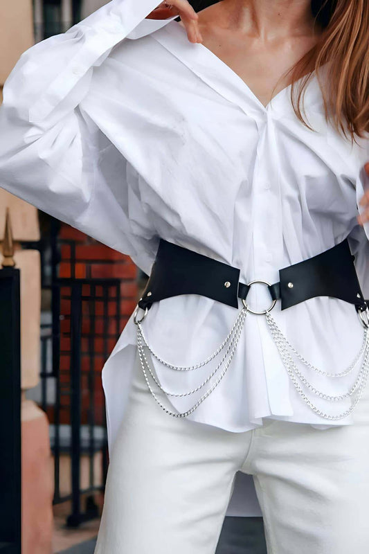 Stylish Leather Chain Belt, Dress Belt, Chain Style Shirt Belt