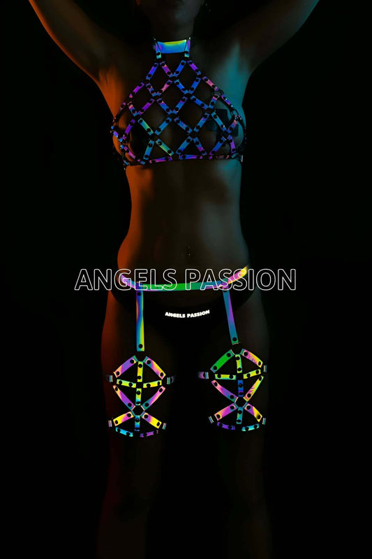 Rainbow Reflective Sexy Garter Underwear Set