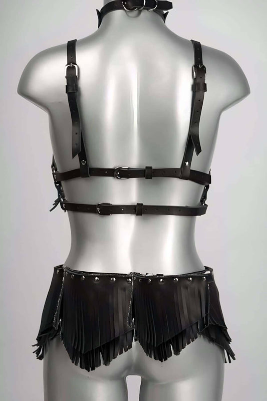 Tassel Detailed Stylish Leather Harness Set