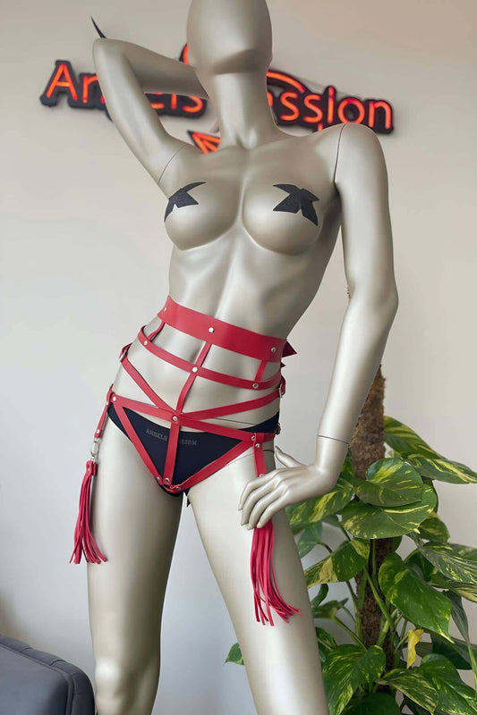 Stylish Red Harness with Tassel Detail