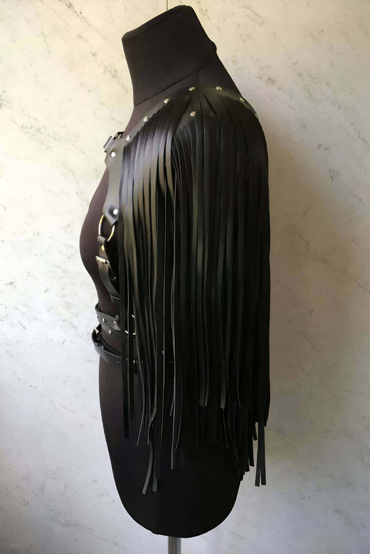 Tassel Leather Jacket Harness, Stylish Leather Harness Jacket