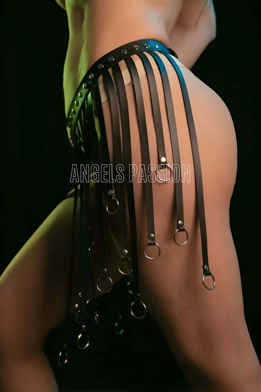 Tassel Leather Skirt - Ring Detailed Moving Skirt - Stylish Harness Skirt