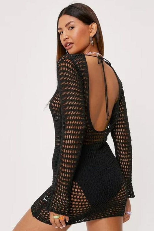 Crochet Low Back Beach Cover Up Dress