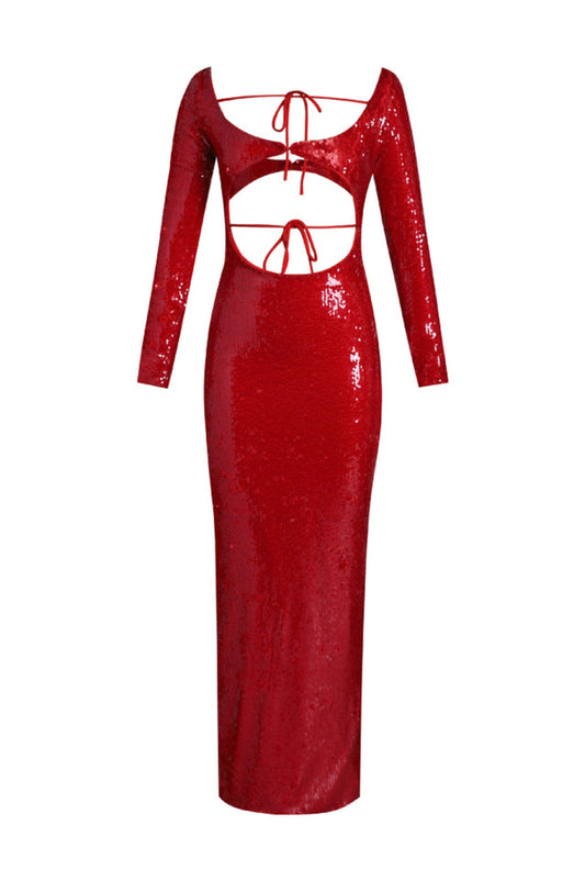 Sequin Embroidered Cut Out Maxi Dress