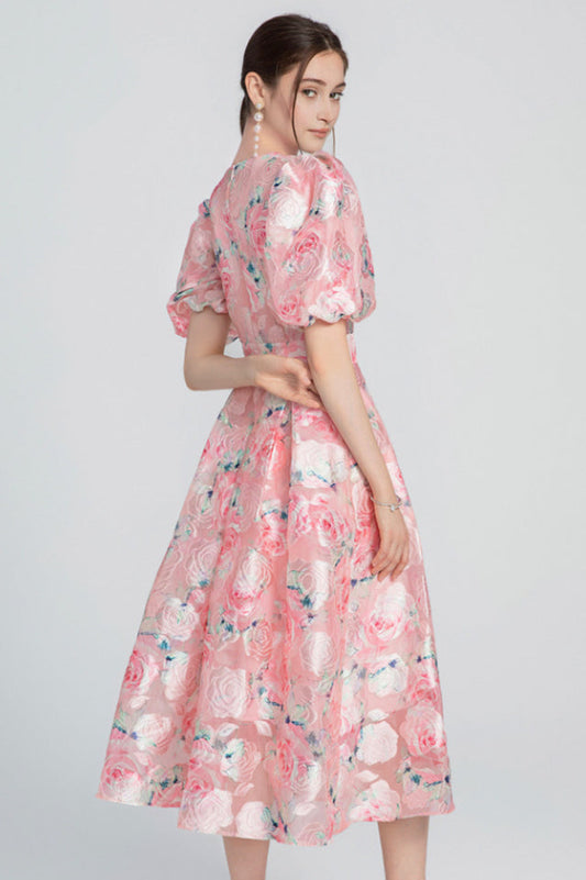 Puffy Sleeves Midi Dress