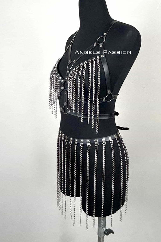 Chain Harness Set, Leather Chain Skirt Set