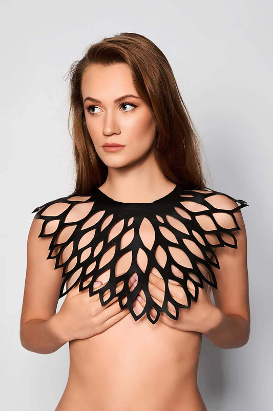 Chic Leather Harness Shawl with Drop Detail