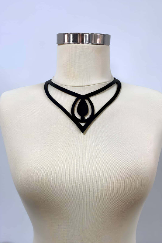 Stylish Leather Choker with Teardrop Detail, Leather Choker Necklace