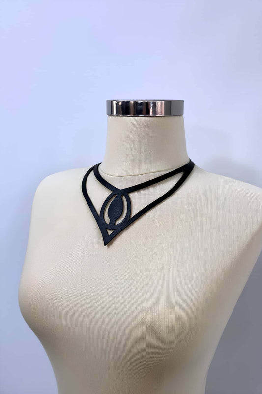Stylish Leather Choker with Teardrop Detail, Leather Choker Necklace