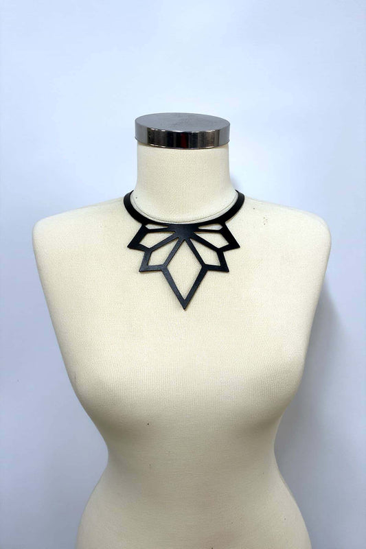 Laser-Cut Stylish Leather Choker with Wing Detail, Leather Necklace