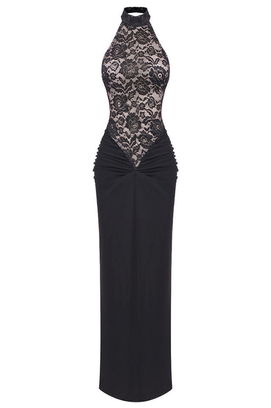 Janice Halterneck Lace Floral Maxi Dress