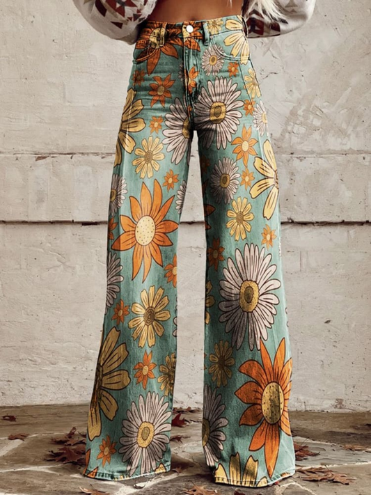 Harper Wide Leg Jeans with Bold Floral Print for Women