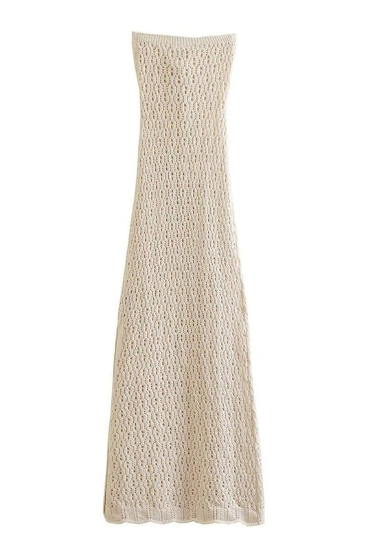 Tallulah Beige Crochet Strapless Maxi Dress