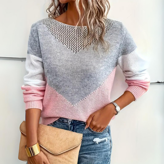 Luxe Women’s Color Block Sweater with Mesh Detail