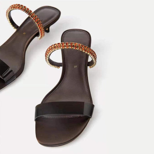 Almost Flat Rhinestone Heeled Sandal