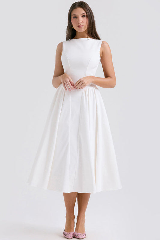 Cindy White Twill Midi Sundress