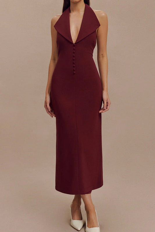 Annita Crepe Halter Midi Dress