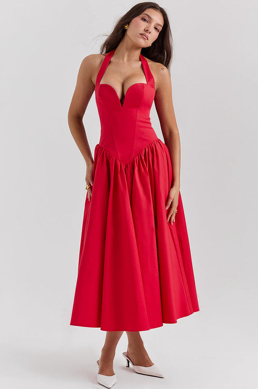 Coquette Scarlet Halter Midi Dress