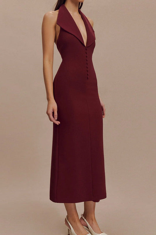 Annita Crepe Halter Midi Dress