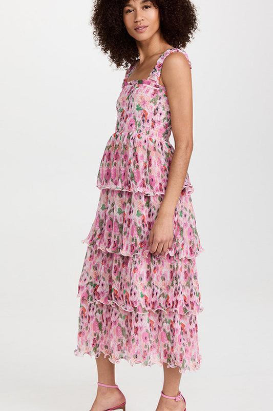 Floral Tiered Georgette Midi Dress