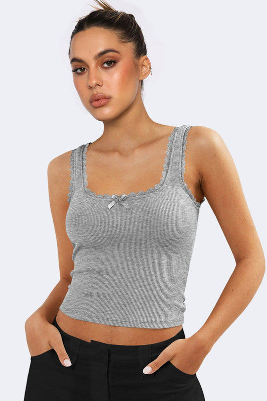 Lace Detailed Square Neck Top