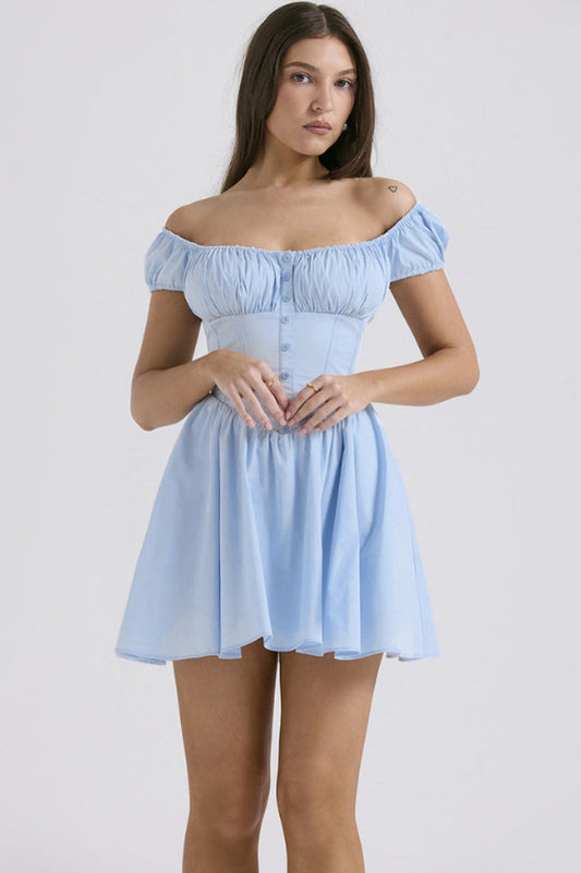 Nala French Navy Gathered Mini Dress