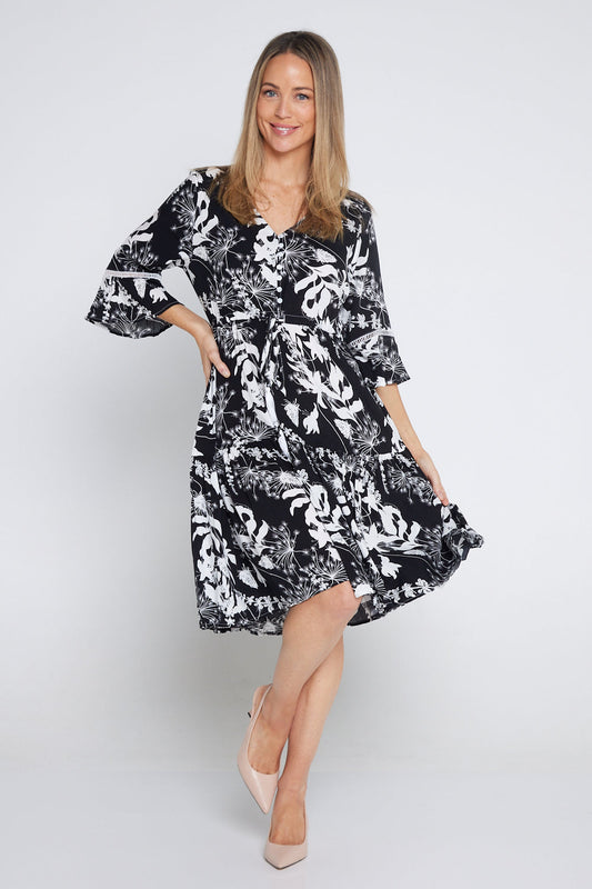 Delaney Dress - Black/White Dandelion