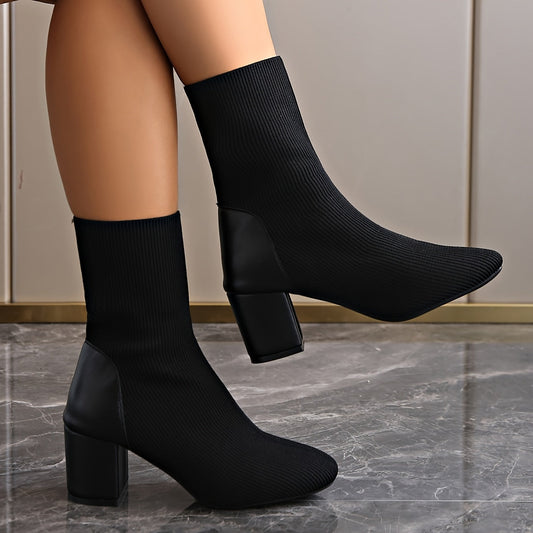 Aria Women’s Elegant Knit Ankle Boots with Block Heel